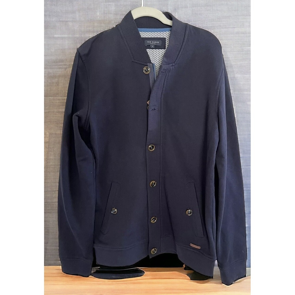 Ted Baker Berden Navy Zip Button Up Jacket Coatigan Shawl Collar Grandpa 2 36
